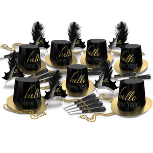 Hello New Year Black and Gold Party Kit for 50 People