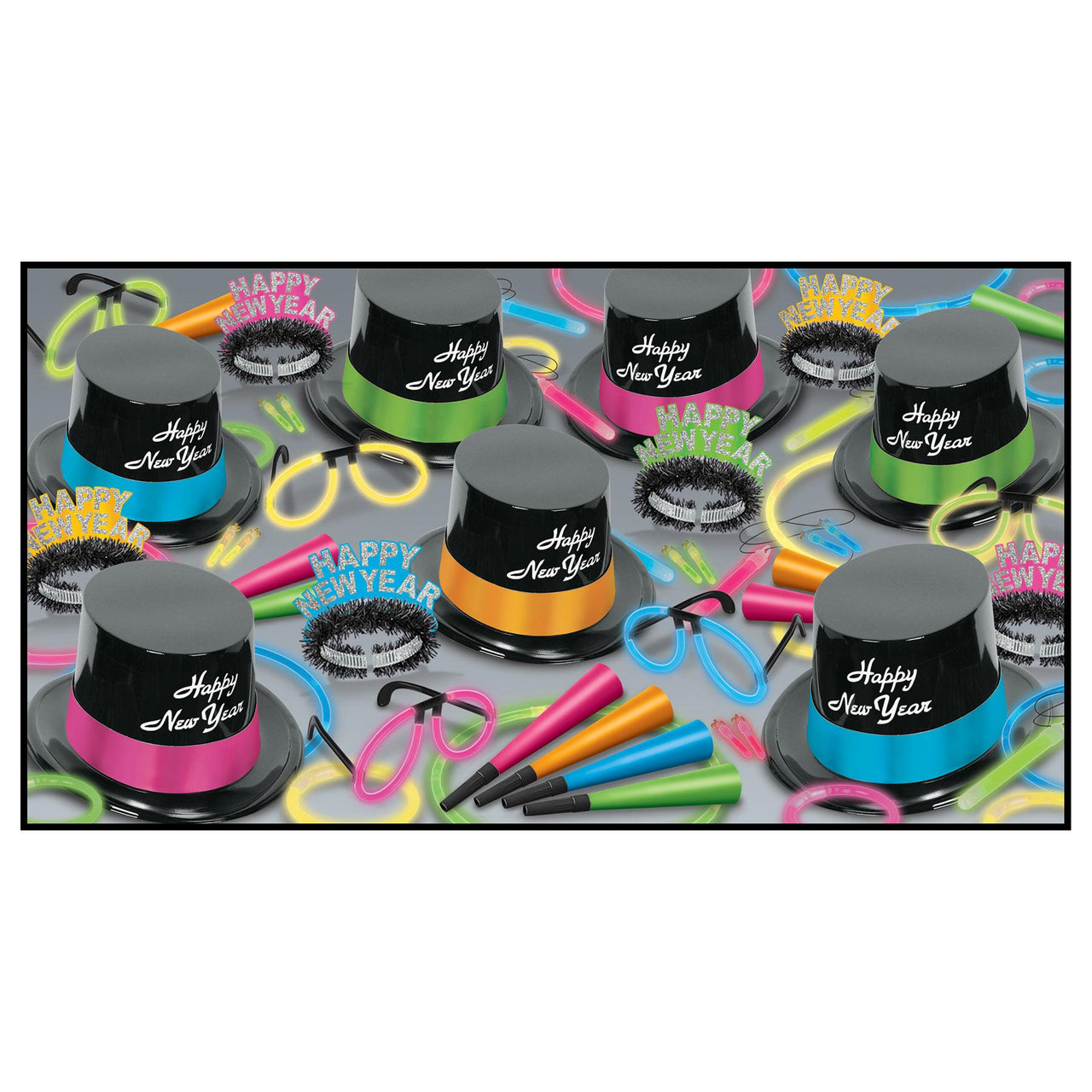 New Year's Eve Neon Glow Legacy Party Assortment for 50
