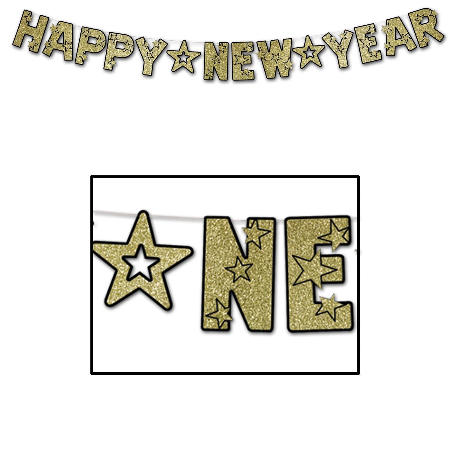 Beistle Glittered Happy New Year Streamer - black & gold
