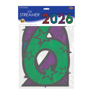 Beistle 2026 Streamer multi-color; glitter print - 15 Inch New Years Multi-Color Streamer