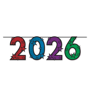 2026 Streamer multi-color; glitter print - 15 Inch New Years