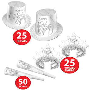 Beistle White New Year Silver assorted for 50