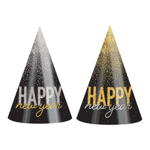 New Year's Eve Silver & Gold Midnight Burst Cone Hats (25 per Box)