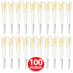 Beistle White New Year Gold Horns (100 per Box)