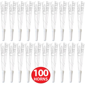 Beistle White New Year Silver Horns (100 per Box)