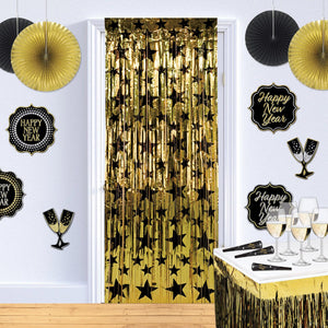 Gold with Black Star 1-Ply Fire Resistant Gleam 'N Curtain