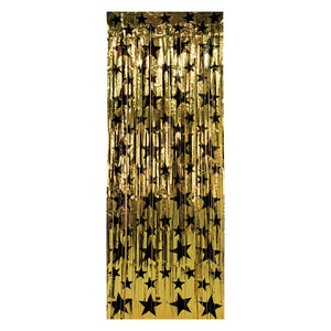 1-Ply Gleam 'N Party Curtain - gold with prtd black stars