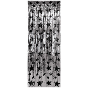 1-Ply Gleam 'N Party Curtain - Silver with Black Stars