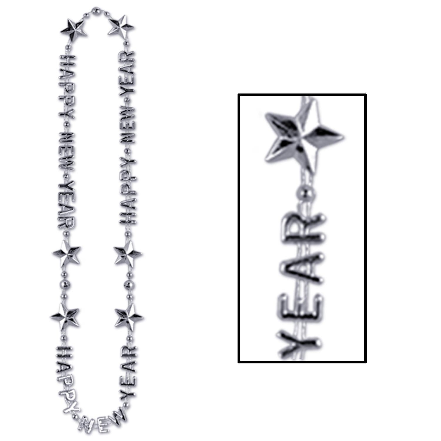 Beistle Happy New Year Bead Necklaces - silver