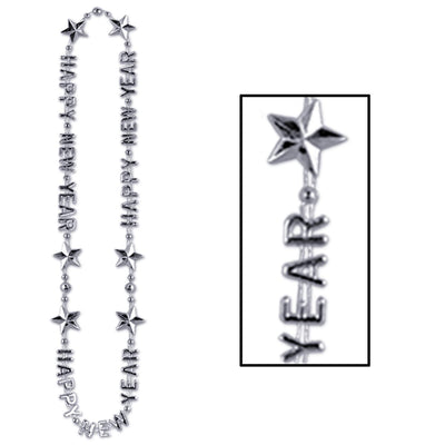 Beistle Happy New Year Bead Necklaces - silver
