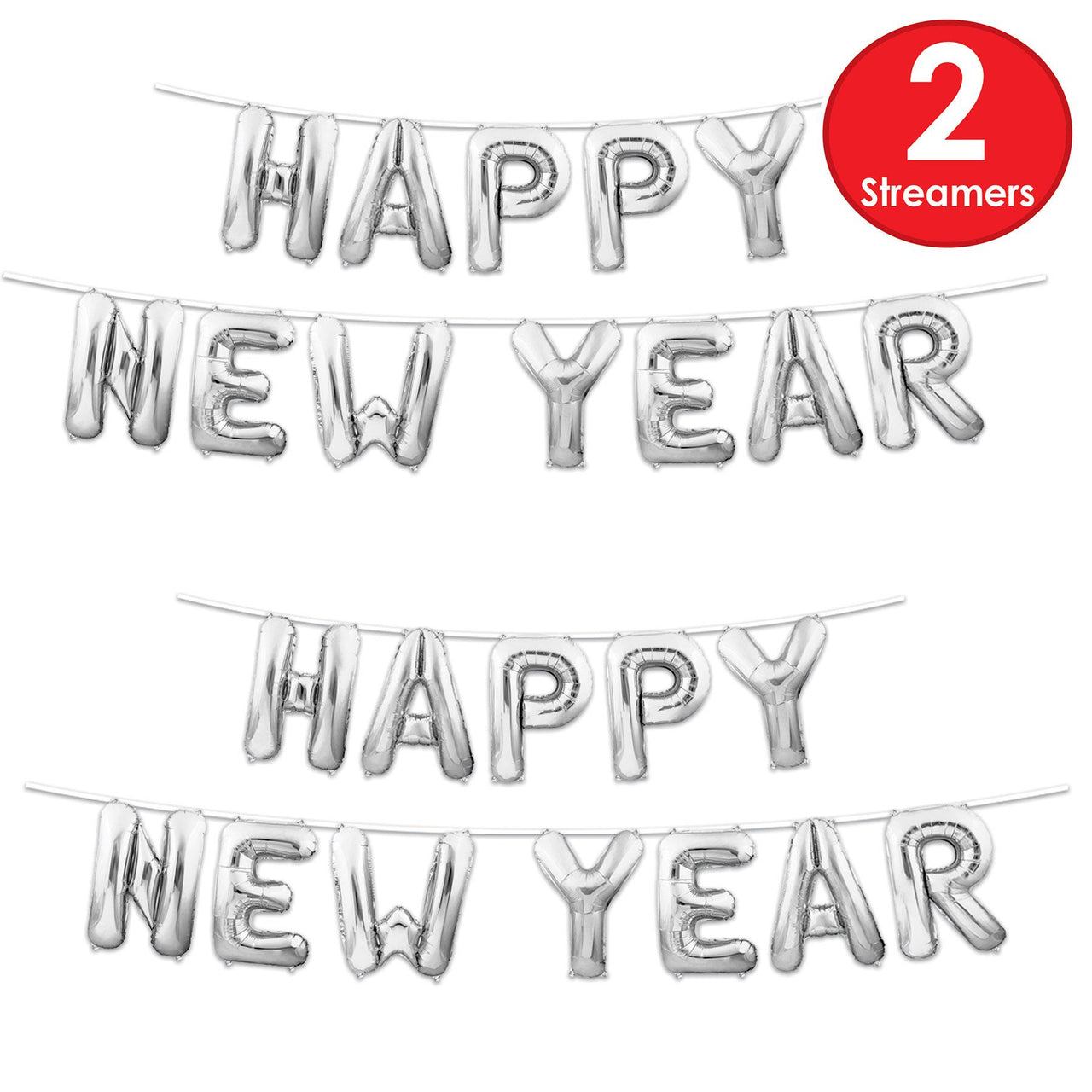 Beistle Happy New Year Balloon Streamer - Silver (Case of 6)