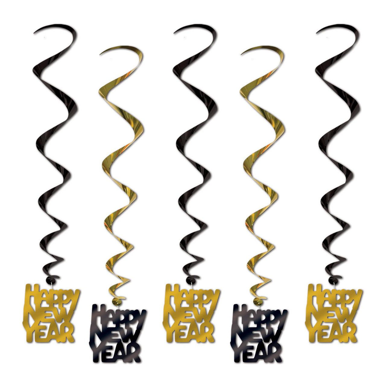 Beistle Happy New Year Whirls black & gold (5/Pkg)