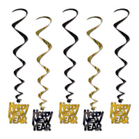 Beistle Happy New Year Whirls black & gold (5/Pkg)