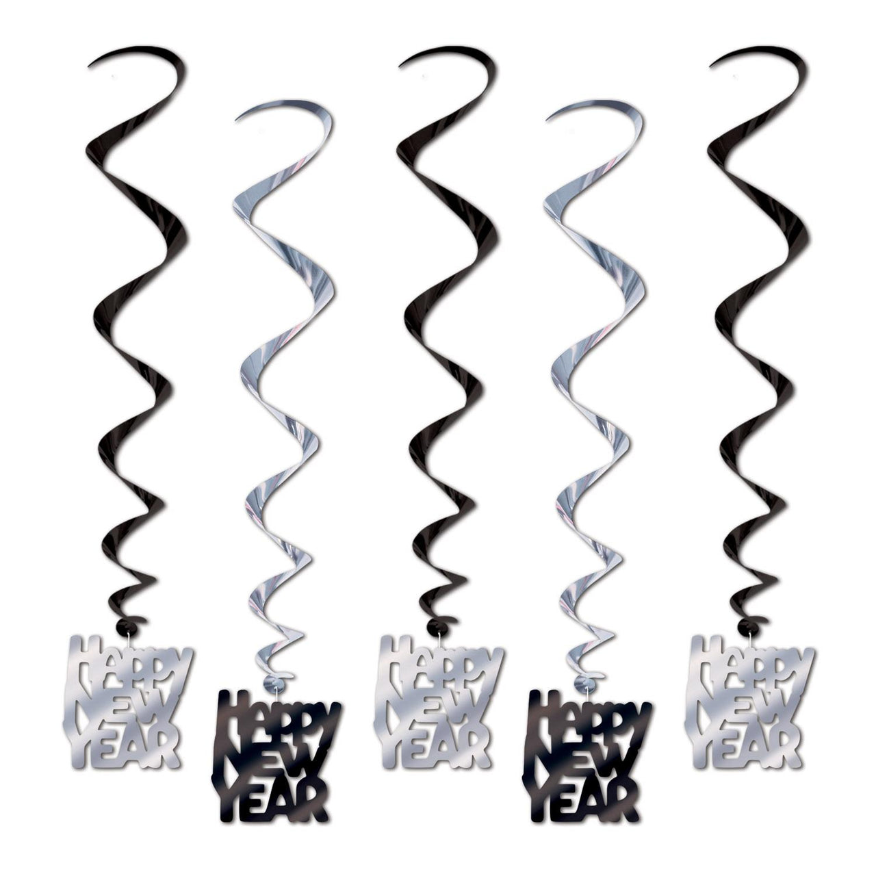 Beistle Happy New Year Whirls black & silver (5/Pkg)