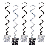 Beistle Happy New Year Whirls black & silver (5/Pkg)