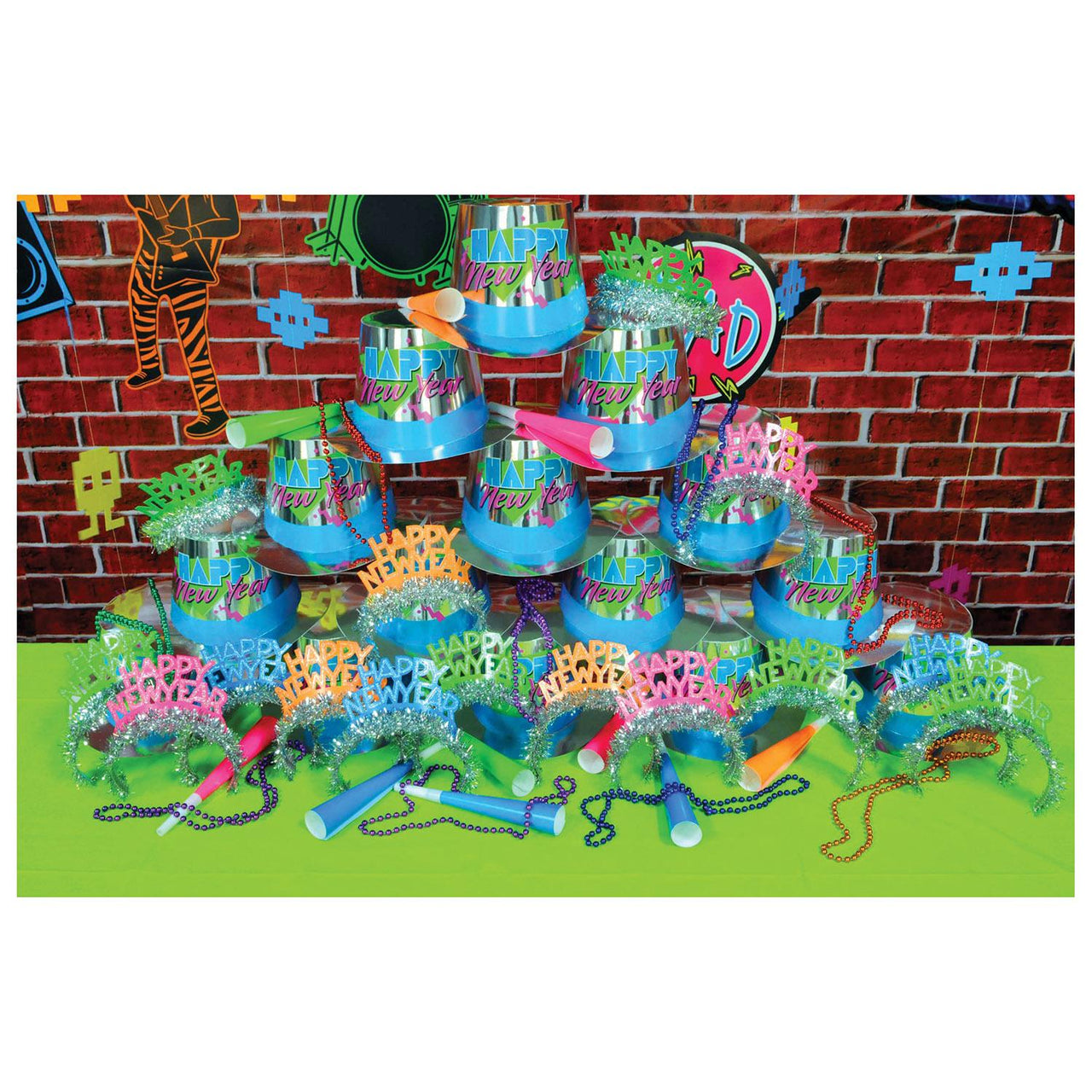 Beistle Totally 80's Party Assortment for 50 - New Year's Eve Party Kits, New Year's Eve Party Supplies, New Year's Party Kits for 50 People