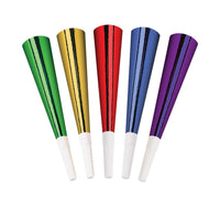 New Year's Eve Packaged Foil Horns - Assorted colors (15/Pkg)