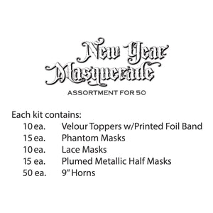 New Year's Eve Masquerade Assortment for 50 People (1 Kit/Case)
