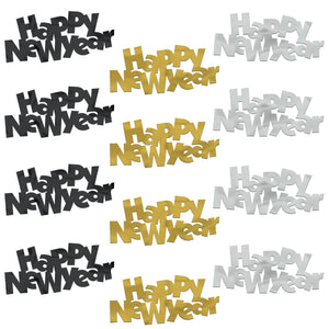 Bulk Black, Gold and Silver Jumbo Happy New Year Confetti (12 Pkgs Per Case) by Beistle