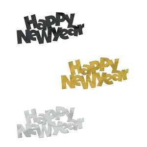 Black, Gold and Silver Jumbo Happy New Year Confetti (12 Packages)