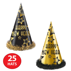 Beistle Happy New Year Party Hats Black and Gold (25 per Box)