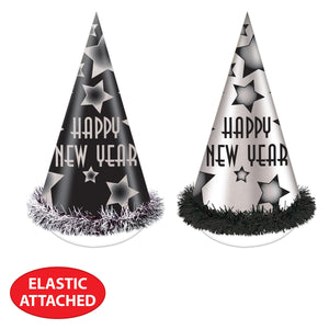 Beistle Happy New Year Party Hats Black and Silver (25 per Box)