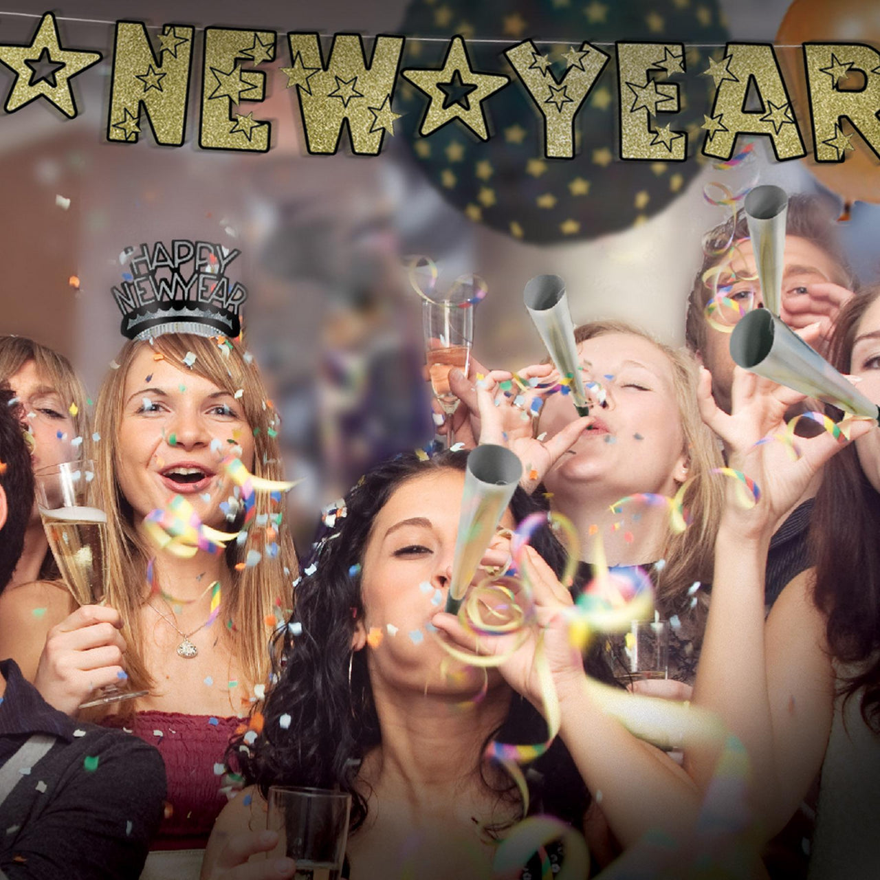 Sparkling Silver New Years Party Horns