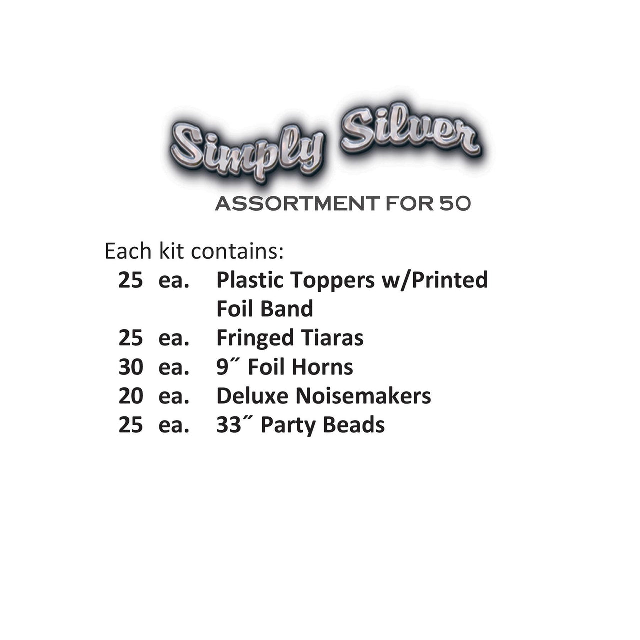 Simply Silver New Year's Eve Party Kit for 50 People