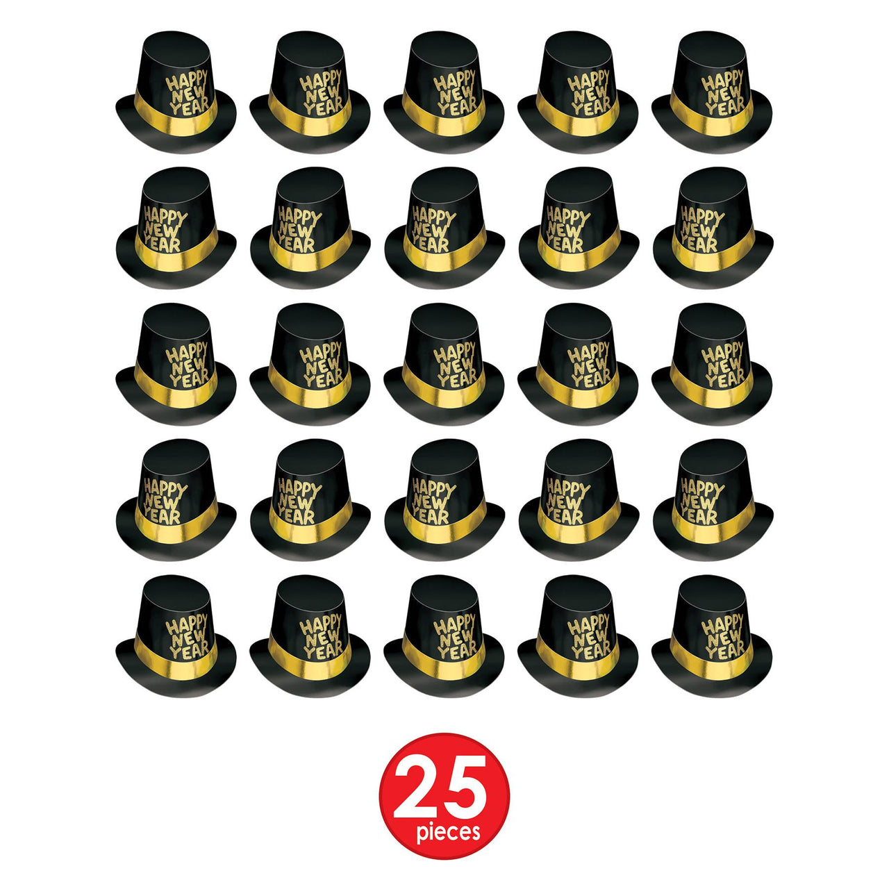 Beistle Black Hi-Hat with Glittered Happy New Year - New Years - Gold Glitter & Band