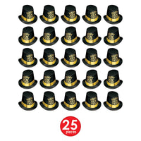 Beistle Black Hi-Hat with Glittered Happy New Year - New Years - Gold Glitter & Band