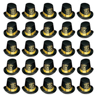 Beistle Black Hi-Hat with Glittered Happy New Year - New Years - Gold Glitter & Band