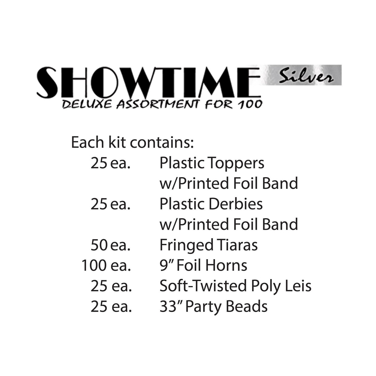 Showtime Silver New Year's Eve Party Kit for 100 People