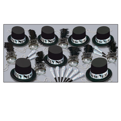 Silver Top Hat New Year's Eve Party Kit for 50 People