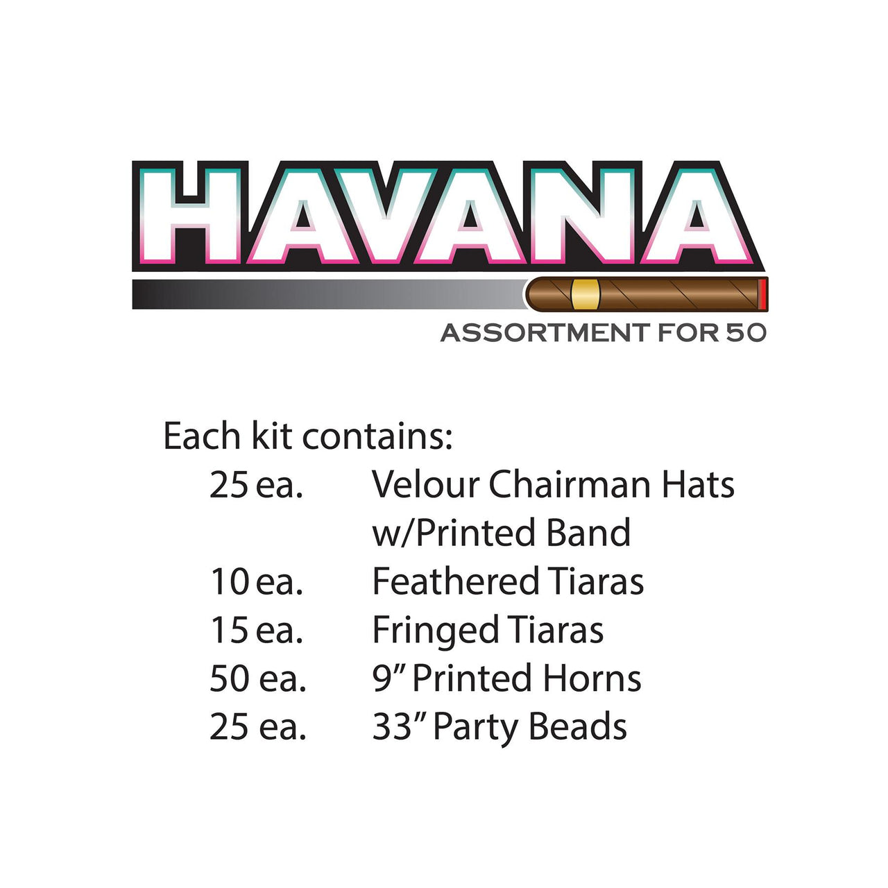 Havana Assortment for 50, party supplies, decorations, The Beistle Company, New Years, Bulk, Holiday Party Supplies, Discount New Years Eve 2017 Party Supplies, 2017 New Year's Eve Party Kits, New Year's Party Kits for 50 People