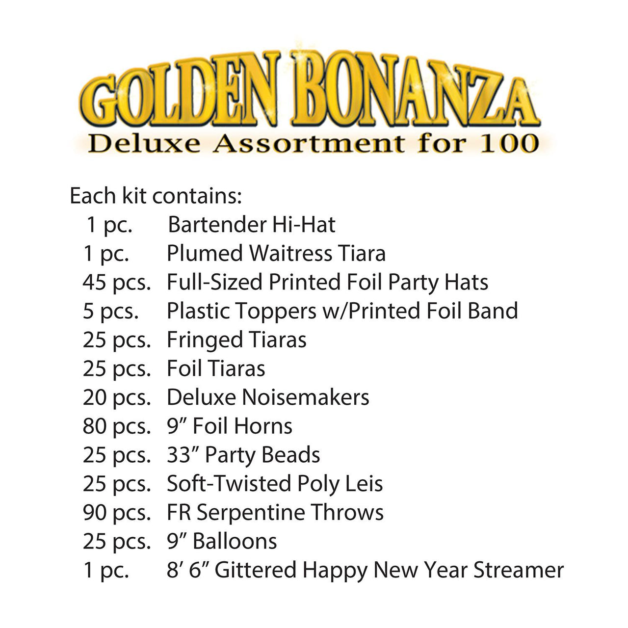 Golden Bonanza New Year's Eve Party Kit for 100 People