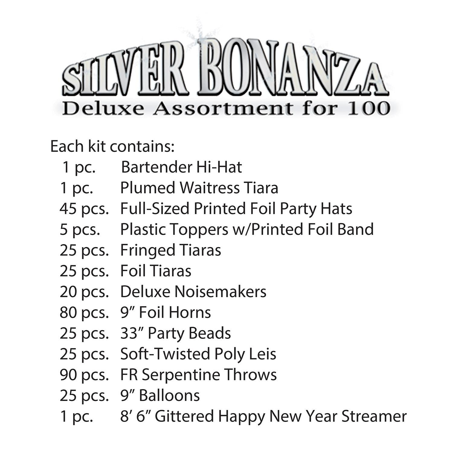 Silver Bonanza New Year's Eve Party Kit for 100 People