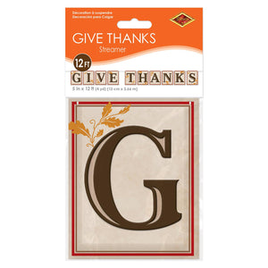 Give Thanks Streamer, party supplies, decorations, The Beistle Company, Fall/Thanksgiving, Bulk, Holiday Party Supplies, Thanksgiving Party Supplies, Thanksgiving Party Decorations