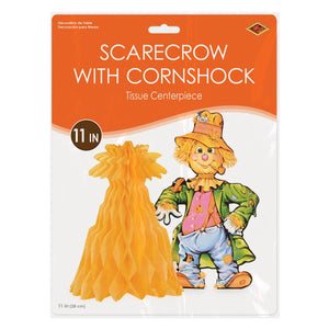 Beistle Scarecrow with Tissue Cornshock Centerpiece - Thanksgiving/Fall Centerpiece 11 inch