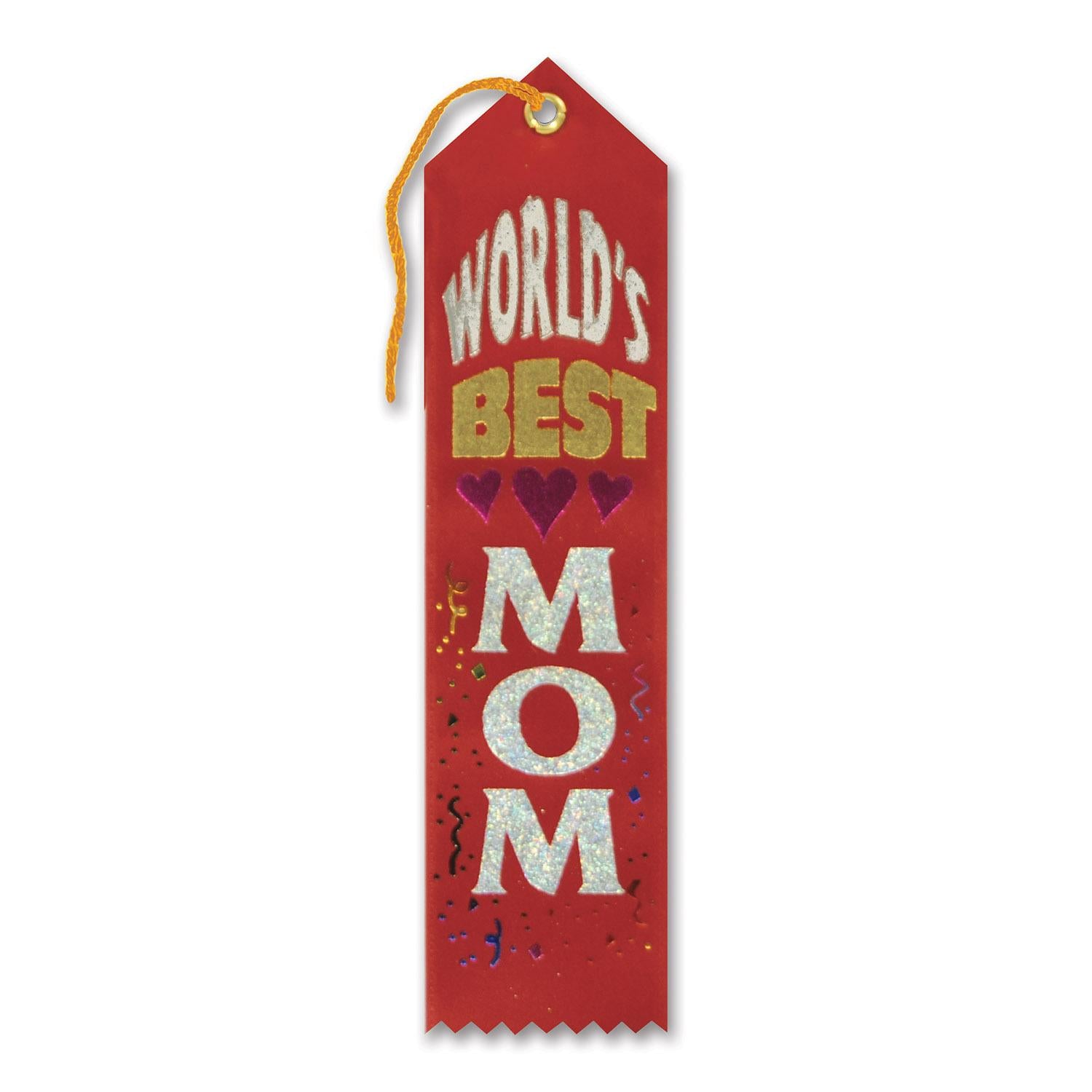 Beistle World's Best Mom Mother's Day Award Ribbon - red