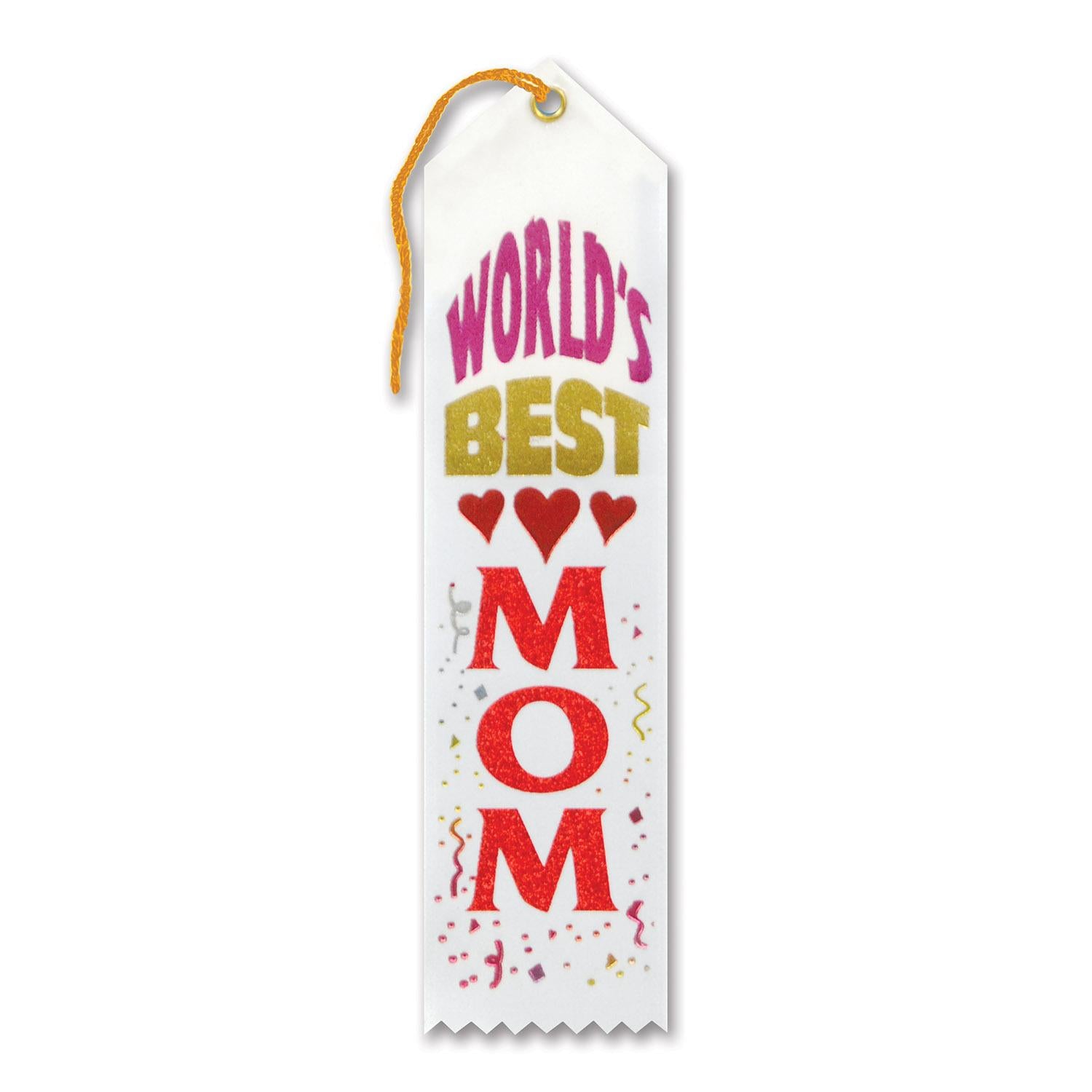 Beistle World's Best Mom Mother's Day Award Ribbon - white