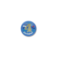 Beistle My 4th Birthday Satin Button - blue