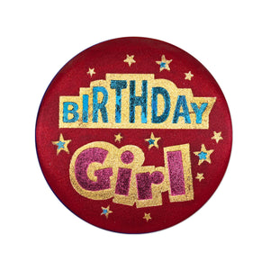 Beistle Birthday Girl Satin Button- Red