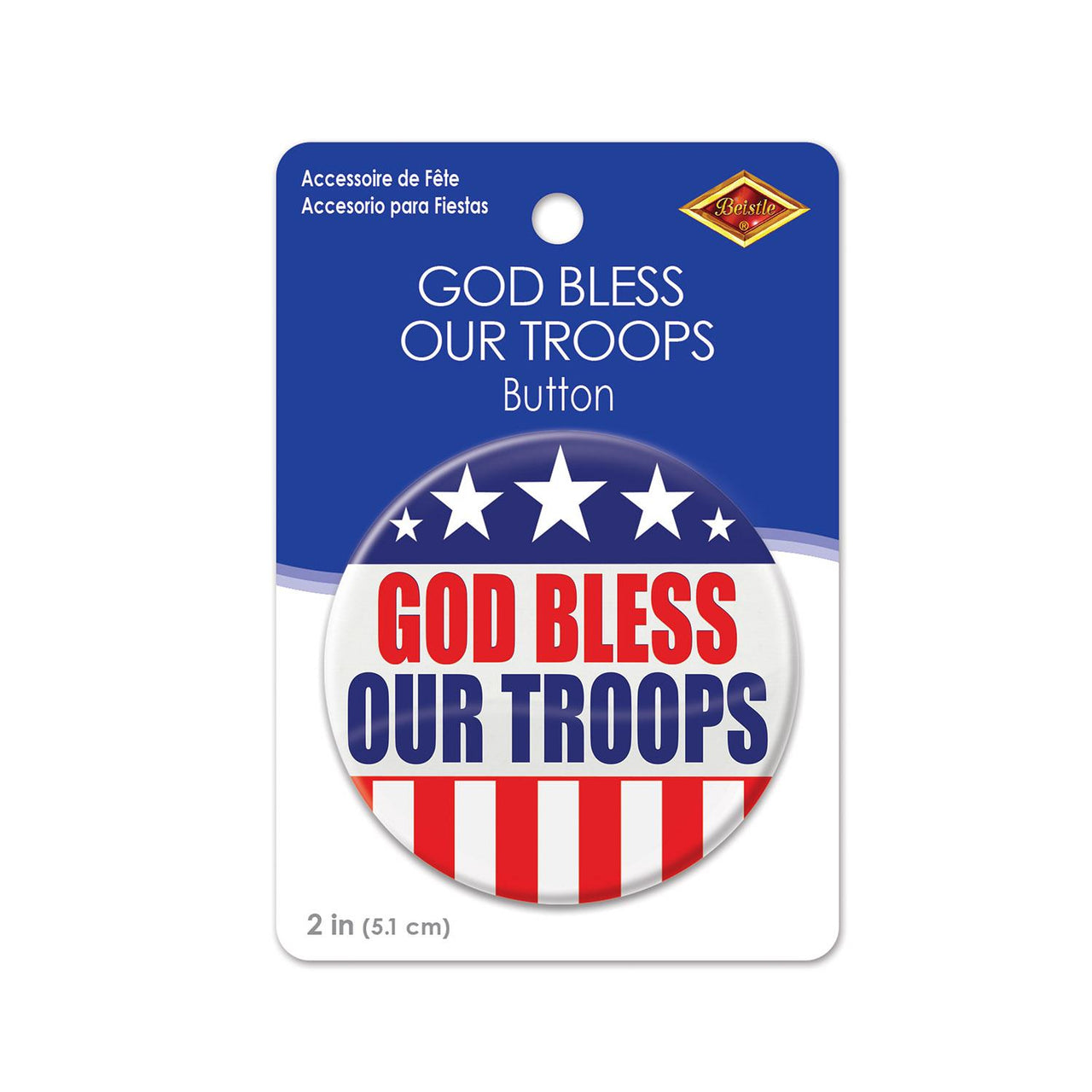 Beistle God Bless Our Troops Button (Case of 6)