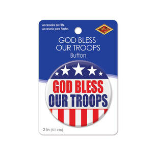 Beistle God Bless Our Troops Button (Case of 6)