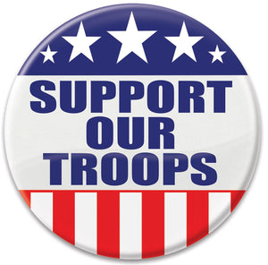 Beistle Support Our Troops Button Red-White-Blue