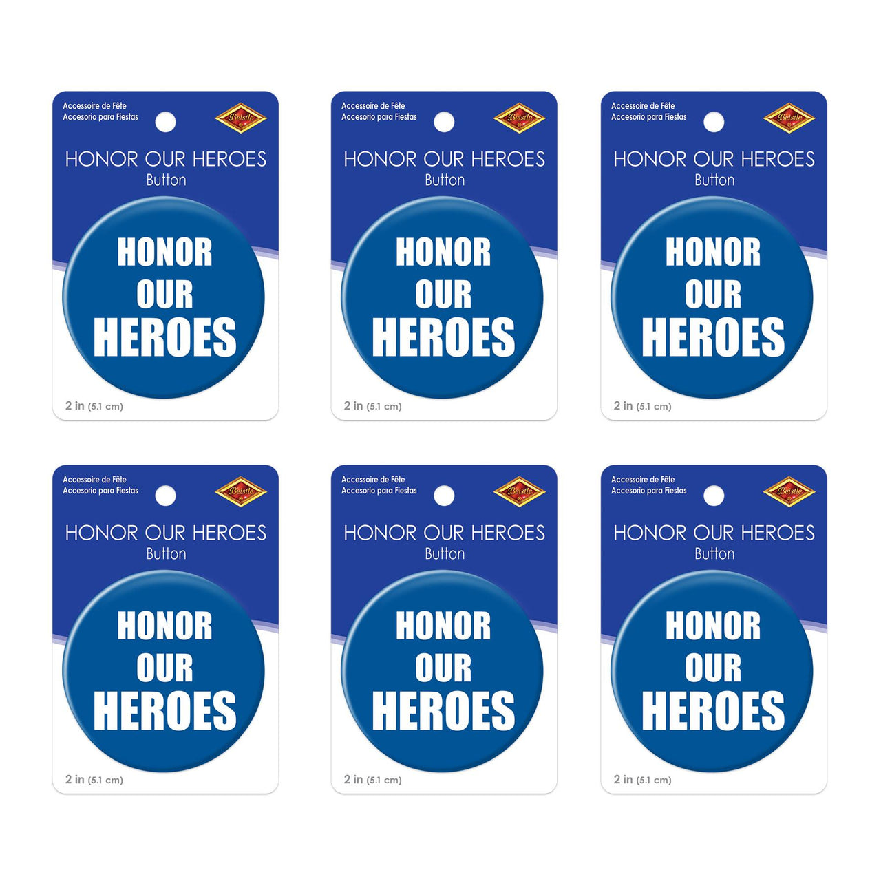 Beistle Honor Our Heroes Button (Case of 6)