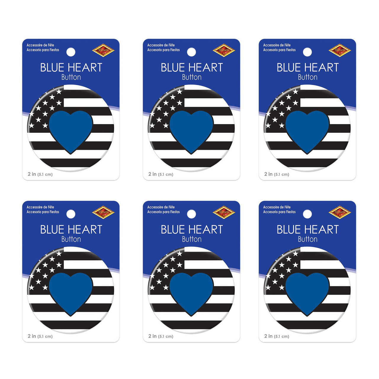 Beistle Blue Heart Button (Case of 6)