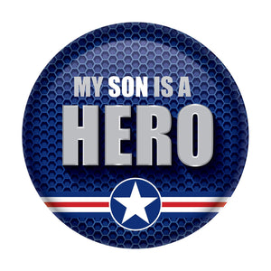 Beistle My Son Is A Hero Button- Navy- Star