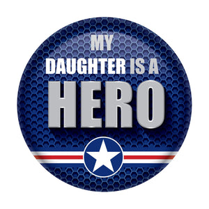 Beistle My Daughter Is A Hero Button- Navy- Star