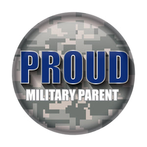 Beistle Proud Military Parent Button - Blue with Light Camo